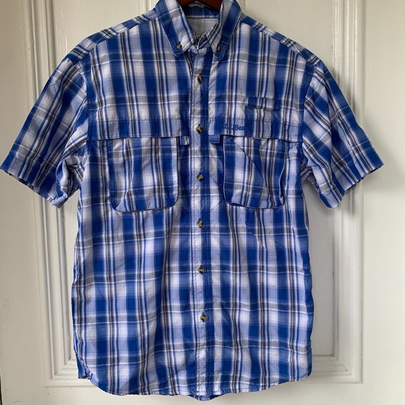 LL Bean Mens Small Tropicwear‎ Shirt Short Sleeve Plaid - Picture 1 of 8